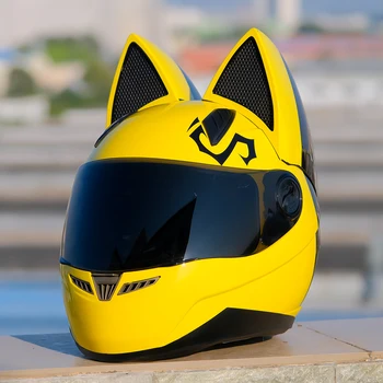 Оригинальный желтый симпатичный шлем бренда NITRINOS с кошачьими ушками, женский и мужской мотоциклетный шлем, гоночный полнолицевой шлем, одобренный ЕЭК