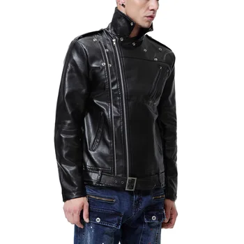 Осенне-зимняя мужская кожаная куртка оверсайз с лацканами, застиранная мотоциклетная кожаная куртка из искусственной кожи в стиле панк-рок