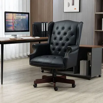 Офисное Кресло Руководителя - Удобное Рабочее Кресло с Откидывающейся высокой Спинкой, из Искусственной Кожи, на Колесиках с Плавным Скольжением, черный