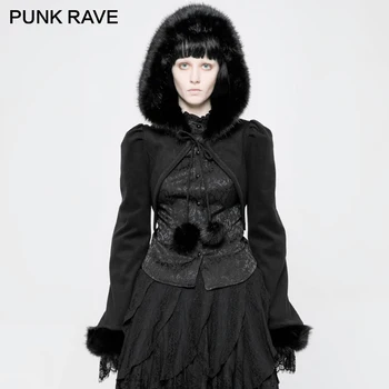 ПАНК-РЕЙВ в стиле Лолиты с имитацией Кролика, мягкие женские куртки в готическом стиле для косплея, женские короткие пальто с манжетами в форме рога