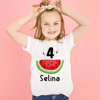 Персонализированная детская футболка на день рождения, изготовленная на заказ рубашка для малышей, летние Детские рубашки с принтом арбуза, одежда для мальчиков и девочек, подарки для детей на День рождения