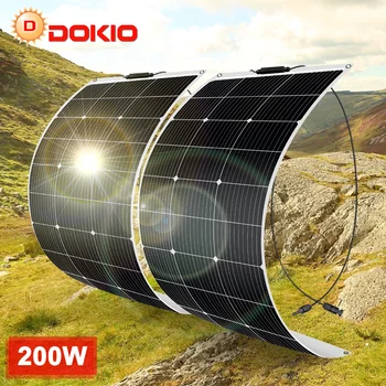 Портативная Гибкая солнечная панель DOKIO 18 В 200 Вт для дома Монокристаллическая Водонепроницаемая зарядка солнечной батареи 12 В Солнечная панель Китай 300 Вт