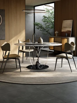 Роскошное сочетание круглого стола и стула из каменной плиты простой современный домашний роскошный итальянский стол
