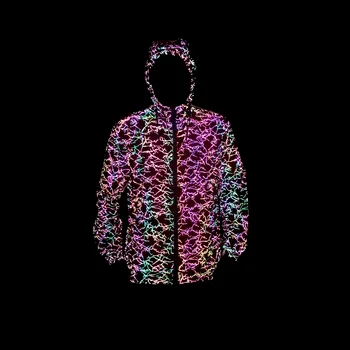 Светоотражающая куртка цвета радуги с рисунком молнии, мужская куртка в стиле харадзюку в стиле хип-хоп, уличная солнцезащитная одежда Jaqueta Masculina