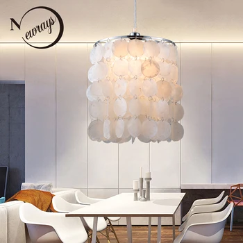 Современные белые подвесные светильники из натуральной морской раковины, сделанные своими руками, E14 LED shell lighting для столовой, гостиной, кухни, спальни, домашнего светильника