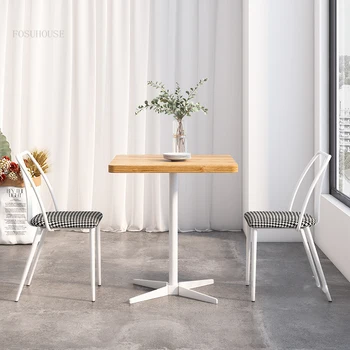 Столики для кафе в скандинавском стиле, Мебель для кафе из массива Дерева, Современный Минималистичный Легкий Роскошный Небольшой Квадратный Журнальный столик в стиле Ретро