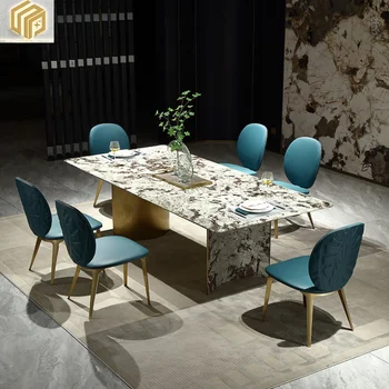 Столовая прямоугольный обеденный стол легкий роскошный обеденный стол для большой семьи, комбинированный стул, мраморный обеденный стол на вилле
