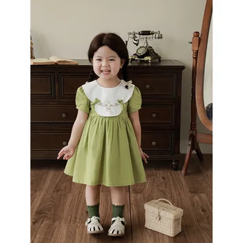 Тонкое летнее платье с цветочной лозой для девочек 2023 года, новое Корейское детское повседневное длинное платье