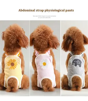 Хлопковые штаны-подгузники для домашних животных с мультяшным принтом, физиологические гигиенические шорты на бретелях, сменное полотенце для тети, костюм для домашних животных