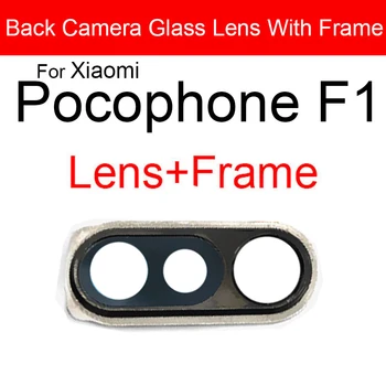 Черная Задняя Стеклянная рамка для объектива камеры заднего вида для Xiaomi Pocophone F1, Основная Большая рамка для камеры + Замена наклейки, Ремонт