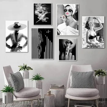 Черно-белая Подводная Женщина, картина на холсте, Сексуальные Женские модные плакаты и принты, Настенное искусство, Современный домашний декор